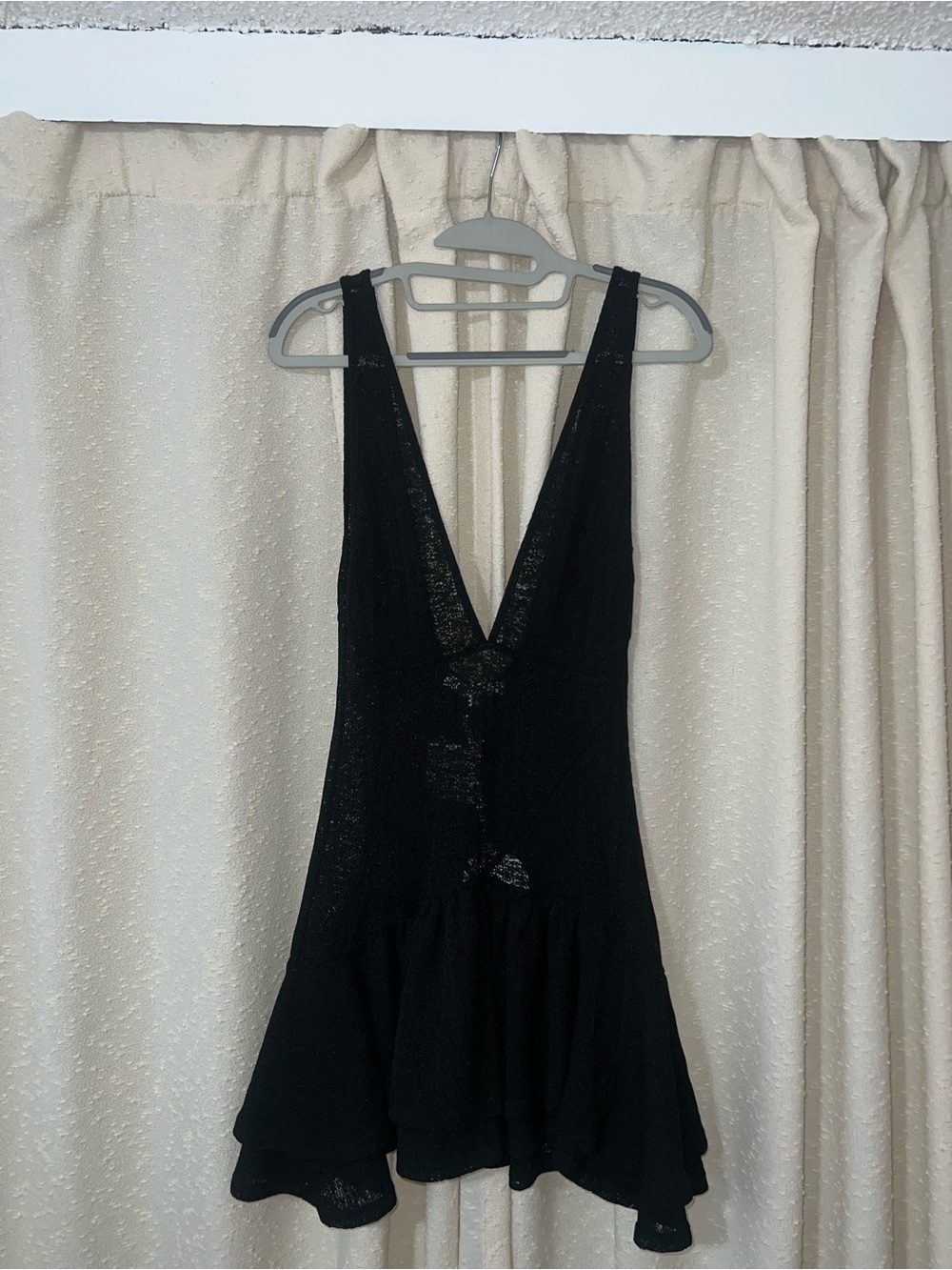 REVOLVE “More to Come” Black Deep V Mini Dress with Ruffle Hem XS